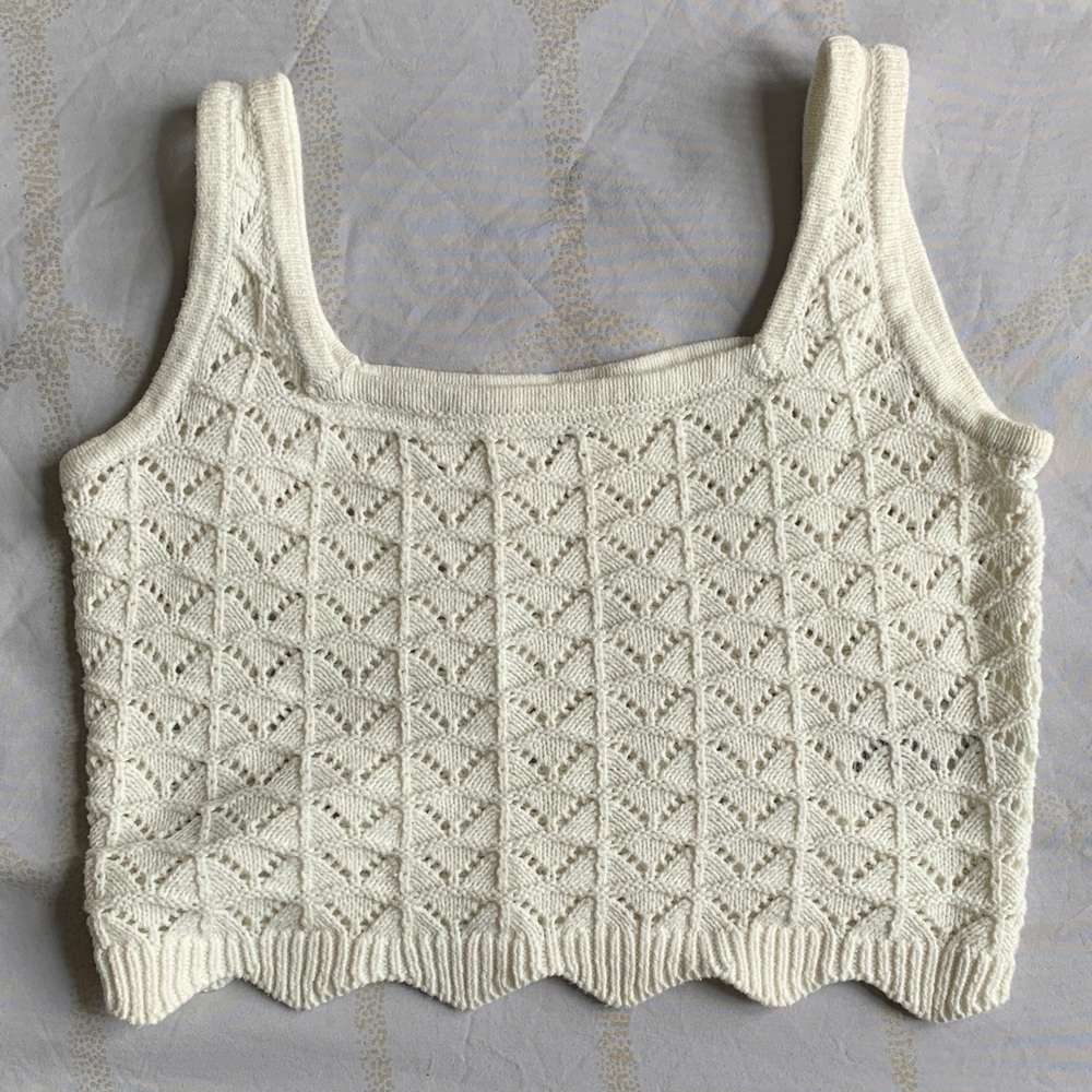 Off White Knit Cropped Tank Top